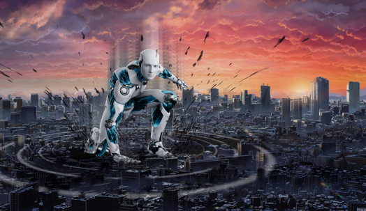 Robot city science fiction. Image by ParallelVision from Pixabay.